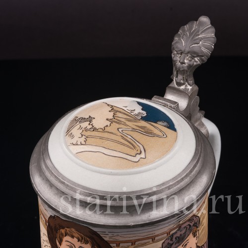 Старинная пивная кружка Три друга, 1 л, Villeroy & Boch, Германия, 1904 г.