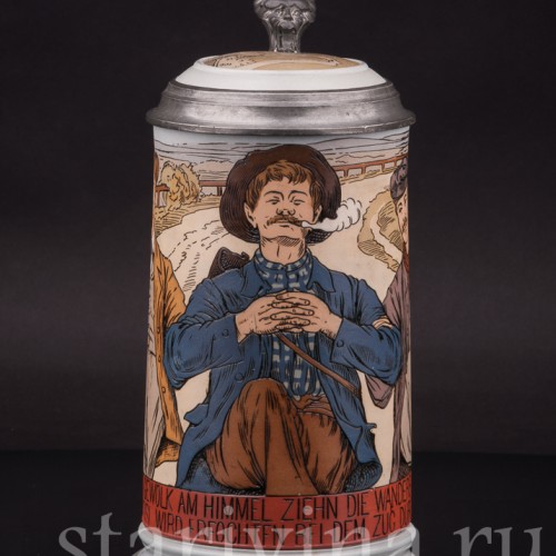 Старинная пивная кружка Три друга, 1 л, Villeroy & Boch, Германия, 1904 г.