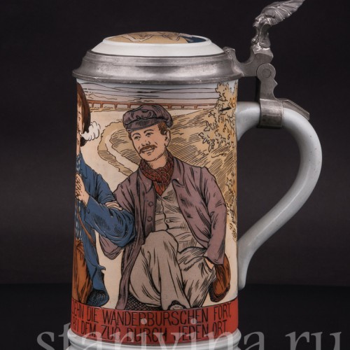 Старинная пивная кружка Три друга, 1 л, Villeroy & Boch, Германия, 1904 г.