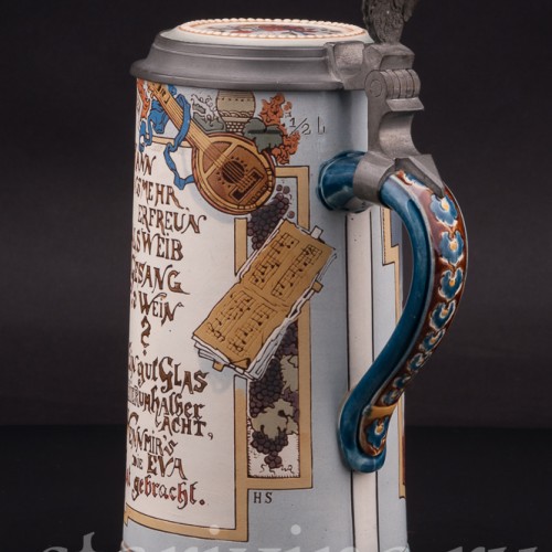 Старинная пивная кружка Студент и Ева, 1/2 л, Villeroy & Boch, Германия, 1908 г.