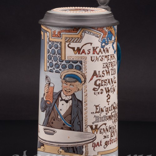 Старинная пивная кружка Студент и Ева, 1/2 л, Villeroy & Boch, Германия, 1908 г.