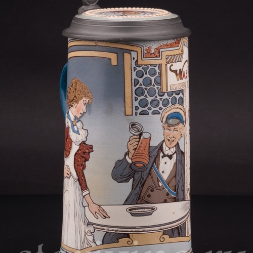 Старинная пивная кружка Студент и Ева, 1/2 л, Villeroy & Boch, Германия, 1908 г.