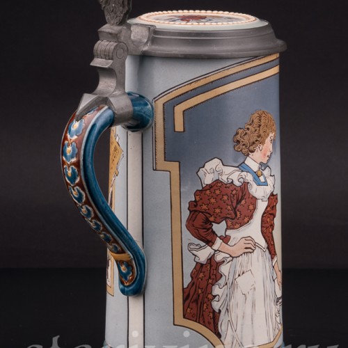 Старинная пивная кружка Студент и Ева, 1/2 л, Villeroy & Boch, Германия, 1908 г.