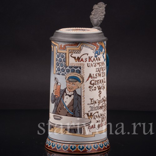 Старинная пивная кружка Студент и Ева, 1/2 л, Villeroy & Boch, Германия, 1908 г.