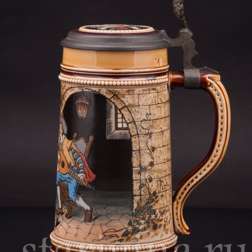 Старинная пивная кружка Любовная сцена в таверне, 1/2 л, Villeroy & Boch, Германия, 1903 г.