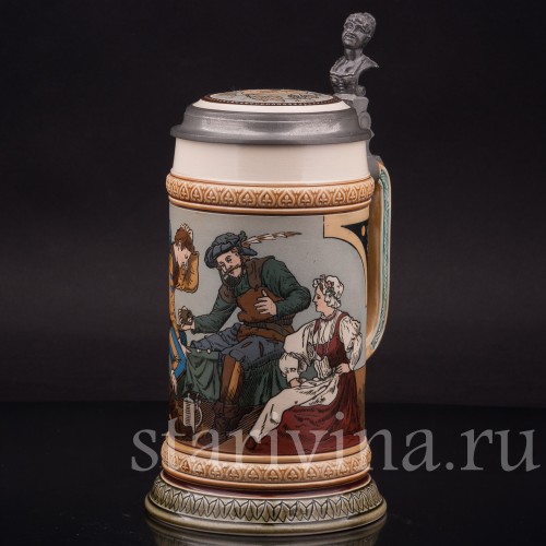 Старинная пивная кружка Игроки, 1/2 л, Villeroy & Boch, Германия, 1901 г.