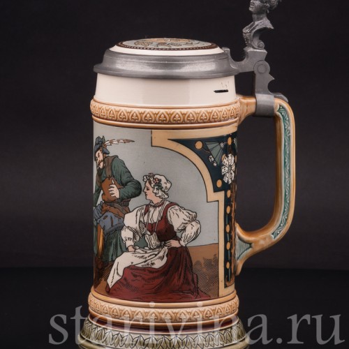 Старинная пивная кружка Игроки, 1/2 л, Villeroy & Boch, Германия, 1901 г.