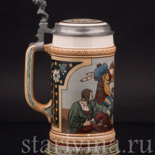 Старинная пивная кружка Игроки, 1/2 л, Villeroy & Boch, Германия, 1901 г.