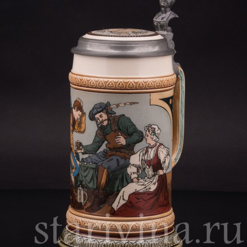 Старинная пивная кружка Игроки, 1/2 л, Villeroy & Boch, Германия, 1901 г.