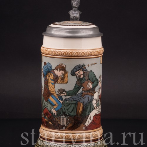 Старинная пивная кружка Игроки, 1/2 л, Villeroy & Boch, Германия, 1901 г.