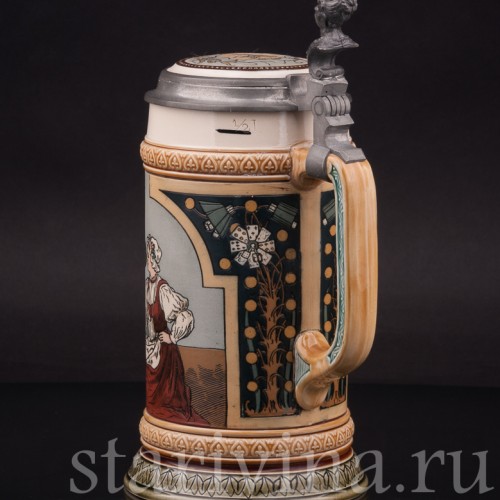 Старинная пивная кружка Игроки, 1/2 л, Villeroy & Boch, Германия, 1901 г.