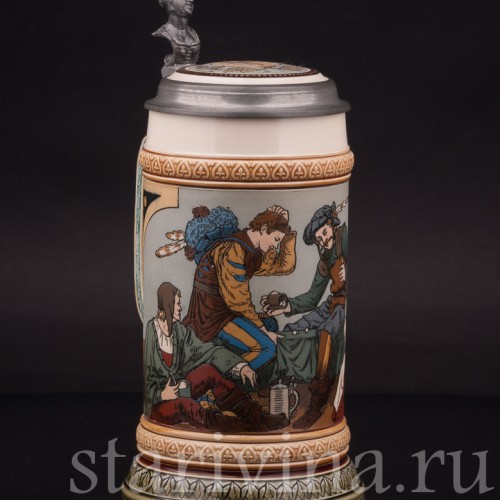 Старинная пивная кружка Игроки, 1/2 л, Villeroy & Boch, Германия, 1901 г.