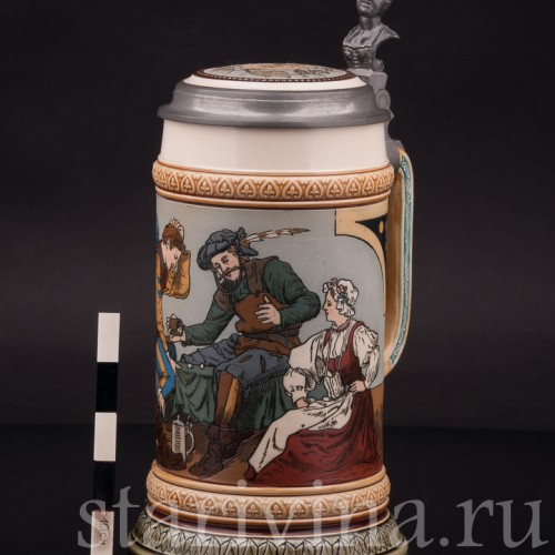 Старинная пивная кружка Игроки, 1/2 л, Villeroy & Boch, Германия, 1901 г.