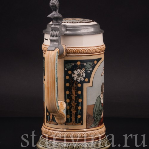 Старинная пивная кружка Игроки, 1/2 л, Villeroy & Boch, Германия, 1901 г.