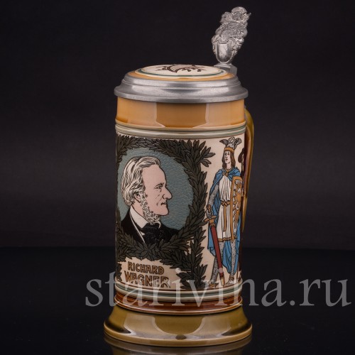 Старинная пивная кружка Композитор Рихард Вагнер, 1/2 л, Villeroy & Boch, Германия, 1902 г.