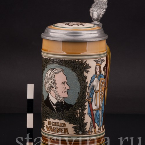 Старинная пивная кружка Композитор Рихард Вагнер, 1/2 л, Villeroy & Boch, Германия, 1902 г.