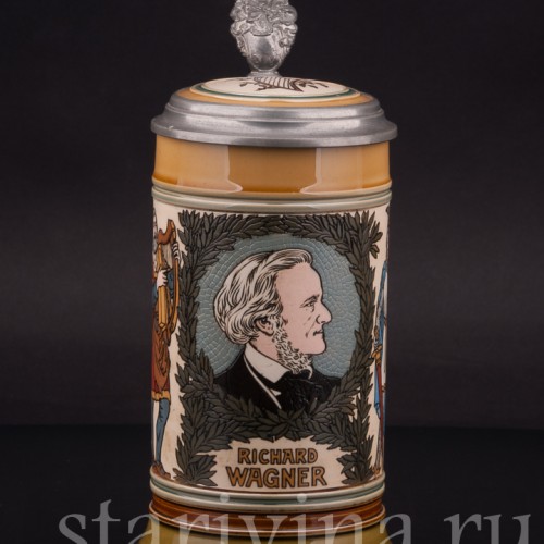 Старинная пивная кружка Композитор Рихард Вагнер, 1/2 л, Villeroy & Boch, Германия, 1902 г.
