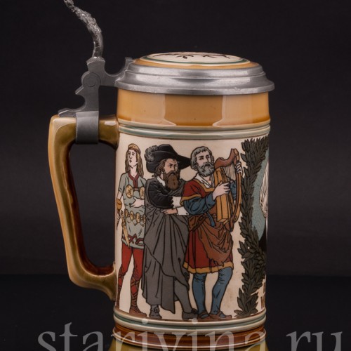 Старинная пивная кружка Композитор Рихард Вагнер, 1/2 л, Villeroy & Boch, Германия, 1902 г.