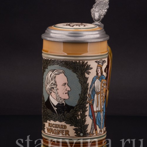 Старинная пивная кружка Композитор Рихард Вагнер, 1/2 л, Villeroy & Boch, Германия, 1902 г.