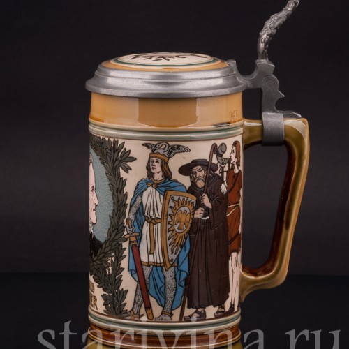 Старинная пивная кружка Композитор Рихард Вагнер, 1/2 л, Villeroy & Boch, Германия, 1902 г.