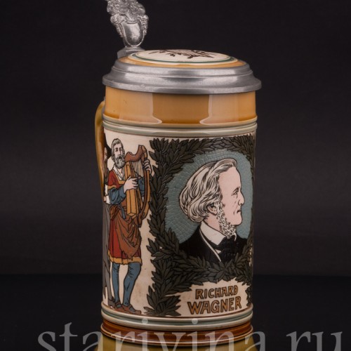 Старинная пивная кружка Композитор Рихард Вагнер, 1/2 л, Villeroy & Boch, Германия, 1902 г.