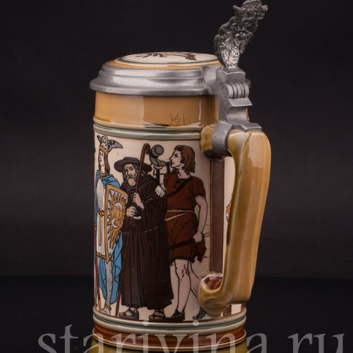 Старинная пивная кружка Композитор Рихард Вагнер, 1/2 л, Villeroy & Boch, Германия, 1902 г.