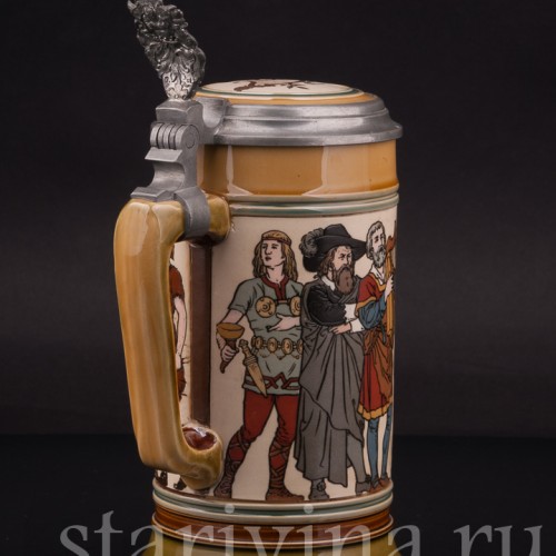 Старинная пивная кружка Композитор Рихард Вагнер, 1/2 л, Villeroy & Boch, Германия, 1902 г.