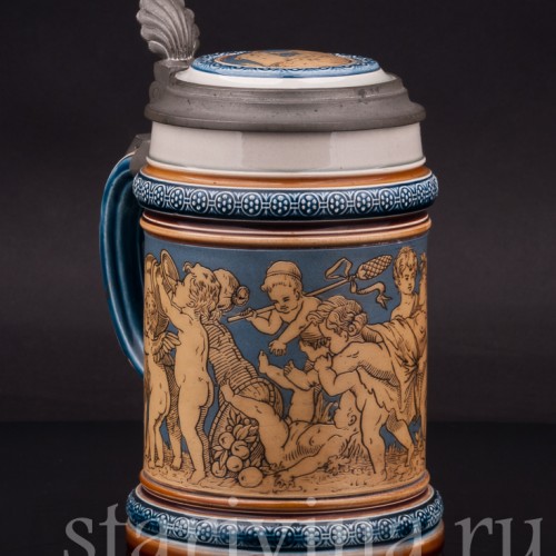 Старинная пивная кружка Процессия херувимов, 1/2 л, Villeroy & Boch, Германия, 1892 г.