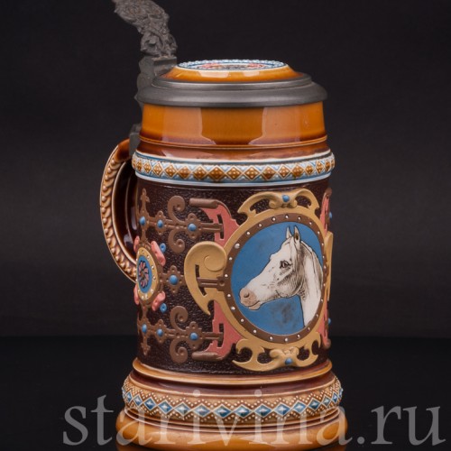 Старинная пивная кружка Голова лошади, 1/2 л, Villeroy & Boch, Германия, 1887 г.