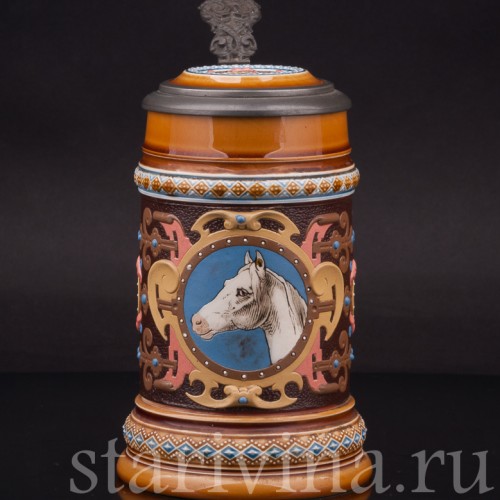 Старинная пивная кружка Голова лошади, 1/2 л, Villeroy & Boch, Германия, 1887 г.