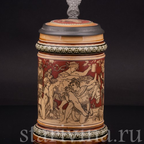 Старинная пивная кружка Во славу Бахуса, 1/2 л, Villeroy & Boch, Германия, 1897 г.
