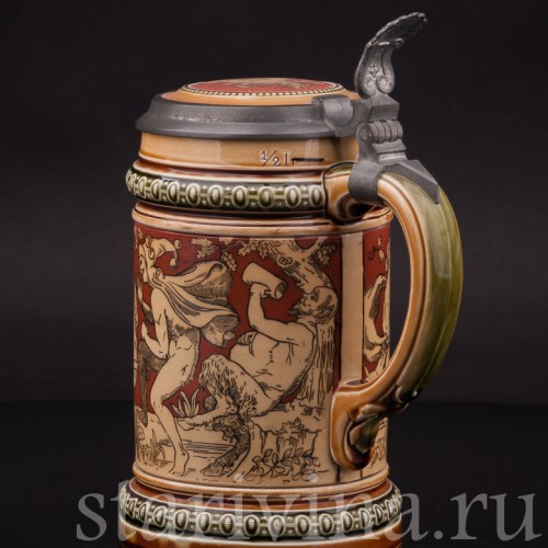 Старинная пивная кружка Во славу Бахуса, 1/2 л, Villeroy & Boch, Германия, 1897 г.
