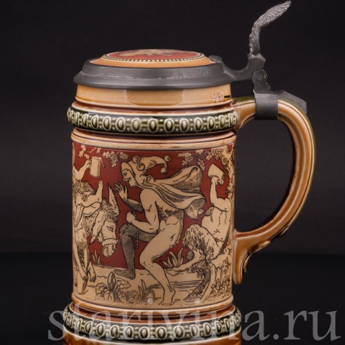 Старинная пивная кружка Во славу Бахуса, 1/2 л, Villeroy & Boch, Германия, 1897 г.