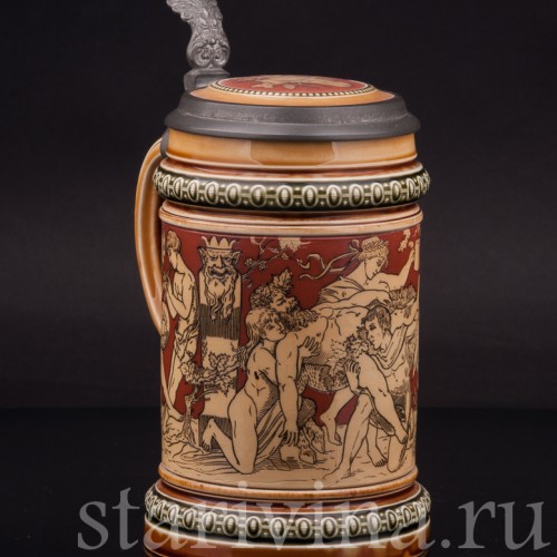 Старинная пивная кружка Во славу Бахуса, 1/2 л, Villeroy & Boch, Германия, 1897 г.