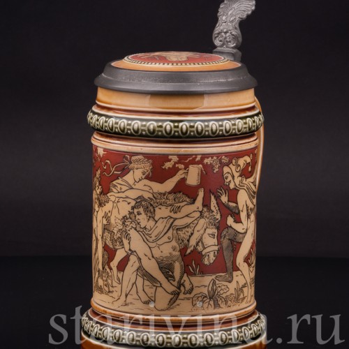 Старинная пивная кружка Во славу Бахуса, 1/2 л, Villeroy & Boch, Германия, 1897 г.