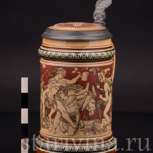 Старинная пивная кружка Во славу Бахуса, 1/2 л, Villeroy & Boch, Германия, 1897 г.