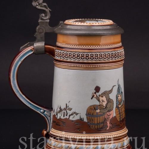 Старинная пивная кружка Гномы, 1/2 л, Villeroy & Boch, Германия, 1898 г.