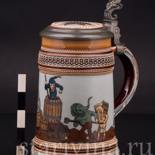 Старинная пивная кружка Гномы, 1/2 л, Villeroy & Boch, Германия, 1898 г.