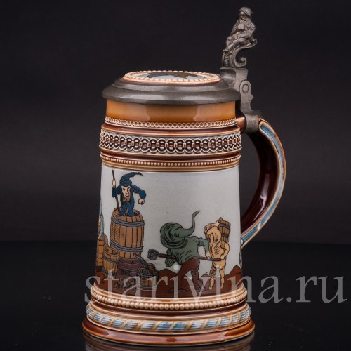 Старинная пивная кружка Гномы, 1/2 л, Villeroy & Boch, Германия, 1898 г.