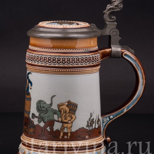 Старинная пивная кружка Гномы, 1/2 л, Villeroy & Boch, Германия, 1898 г.