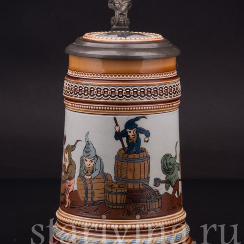 Старинная пивная кружка Гномы, 1/2 л, Villeroy & Boch, Германия, 1898 г.