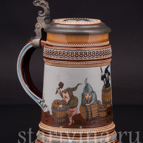 Старинная пивная кружка Гномы, 1/2 л, Villeroy & Boch, Германия, 1898 г.