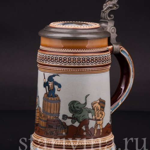 Старинная пивная кружка Гномы, 1/2 л, Villeroy & Boch, Германия, 1898 г.