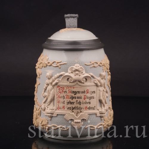 Старинная пивная кружка Виноградная лоза, 1/2 л, Villeroy & Boch, Германия, 1908 г.