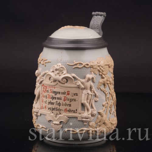 Старинная пивная кружка Виноградная лоза, 1/2 л, Villeroy & Boch, Германия, 1908 г.