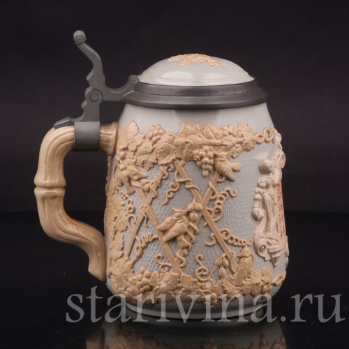 Старинная пивная кружка Виноградная лоза, 1/2 л, Villeroy & Boch, Германия, 1908 г.