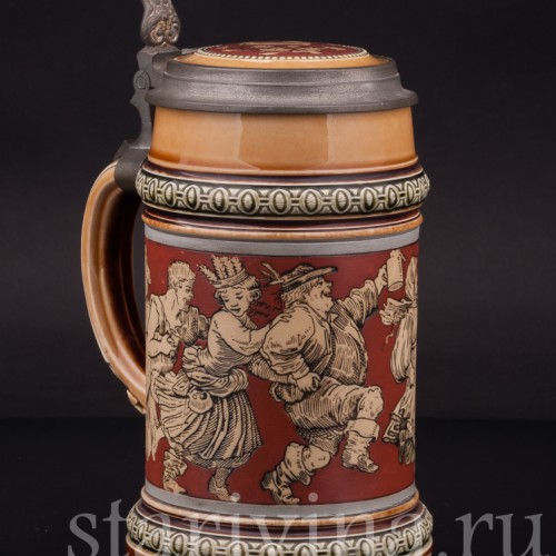 Старинная пивная кружка Сельские танцы, 1/2 л, Villeroy & Boch, Германия, 1898 г.