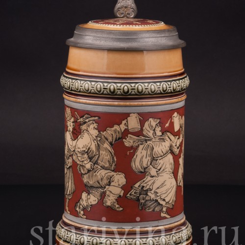 Старинная пивная кружка Сельские танцы, 1/2 л, Villeroy & Boch, Германия, 1898 г.