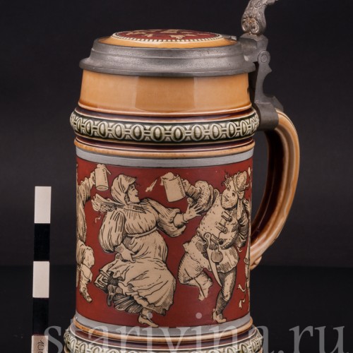 Старинная пивная кружка Сельские танцы, 1/2 л, Villeroy & Boch, Германия, 1898 г.
