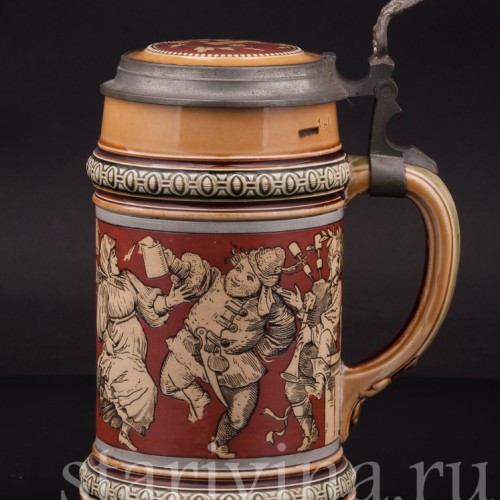 Старинная пивная кружка Сельские танцы, 1/2 л, Villeroy & Boch, Германия, 1898 г.